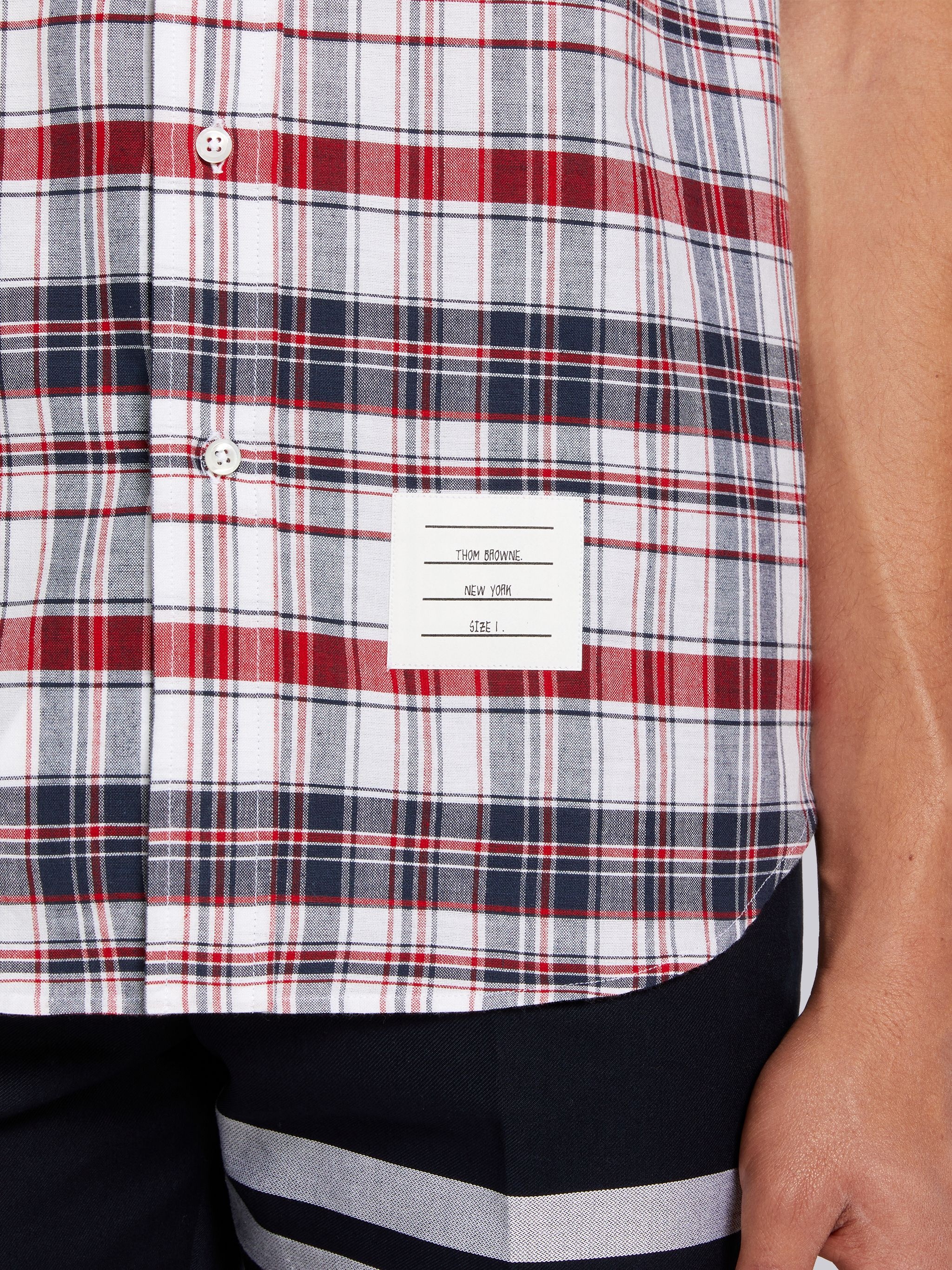 Multicolor Stripe Plaid Stripe Cuff Straight Fit Round Collar Short Sleeve Shirt - 6