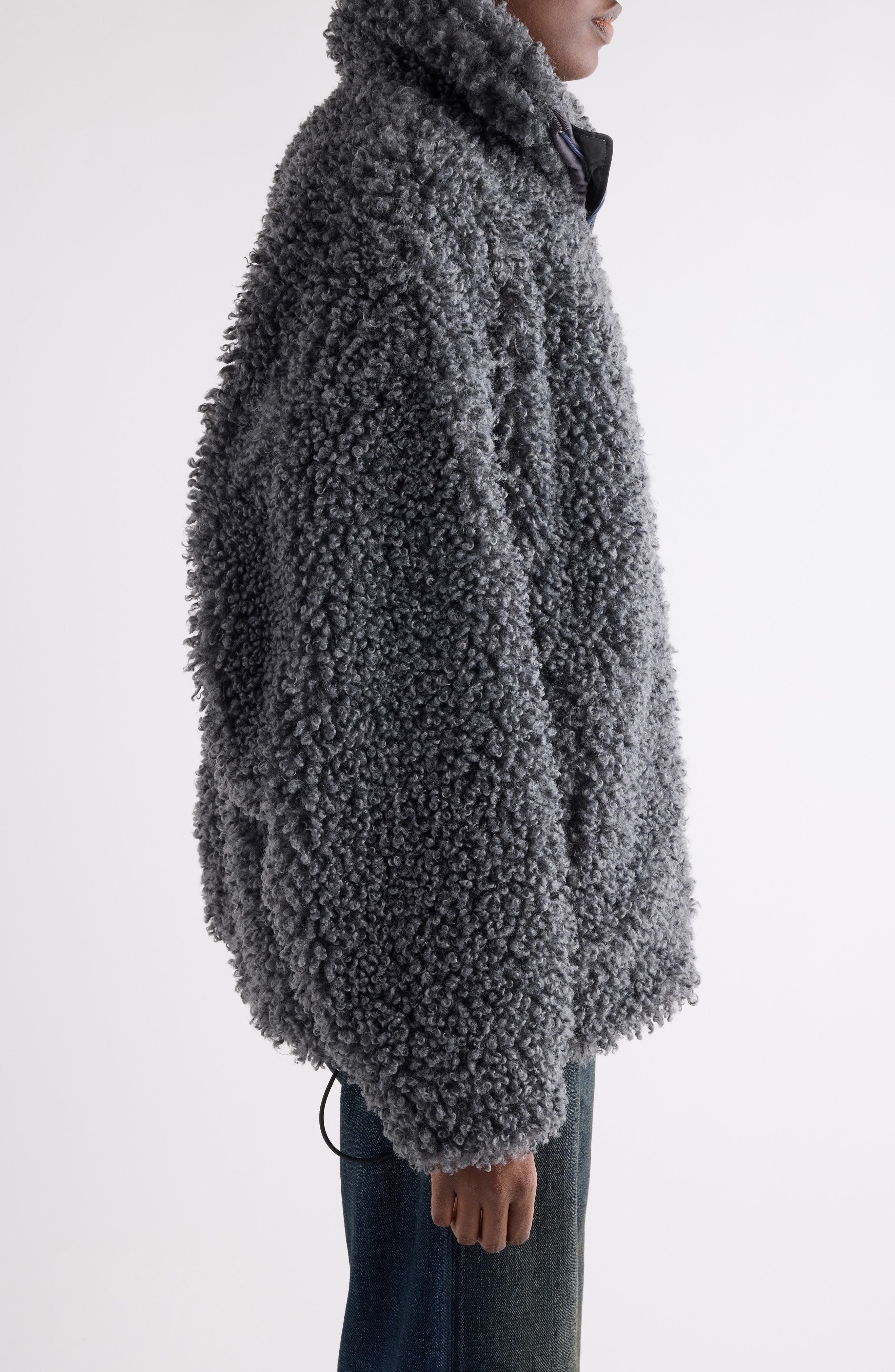 Acne Studios Felemmy Faux Shearling Jacket in Carbon Grey at Nordstrom - 4