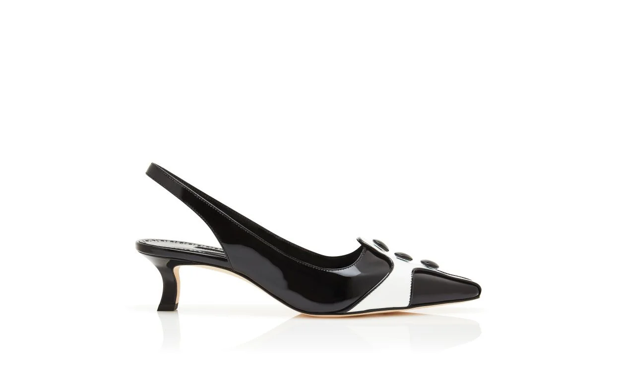 Black and White Patent Leather Slingback Pumps - 1