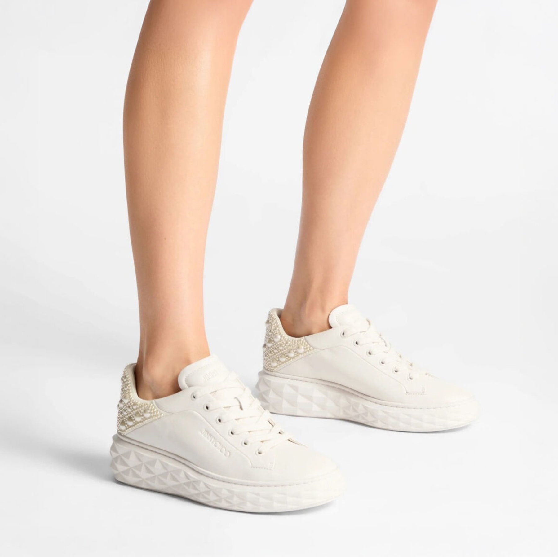 Diamond Maxi/F II
Latte Nappa Leather Pearl Trainers - 2