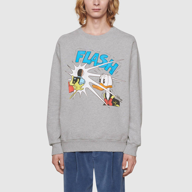 Gucci x Disney Crossover Donald Duck Cartoon Printing Round Neck Pullover Gray 623245-XJDAJ-1230 - 3