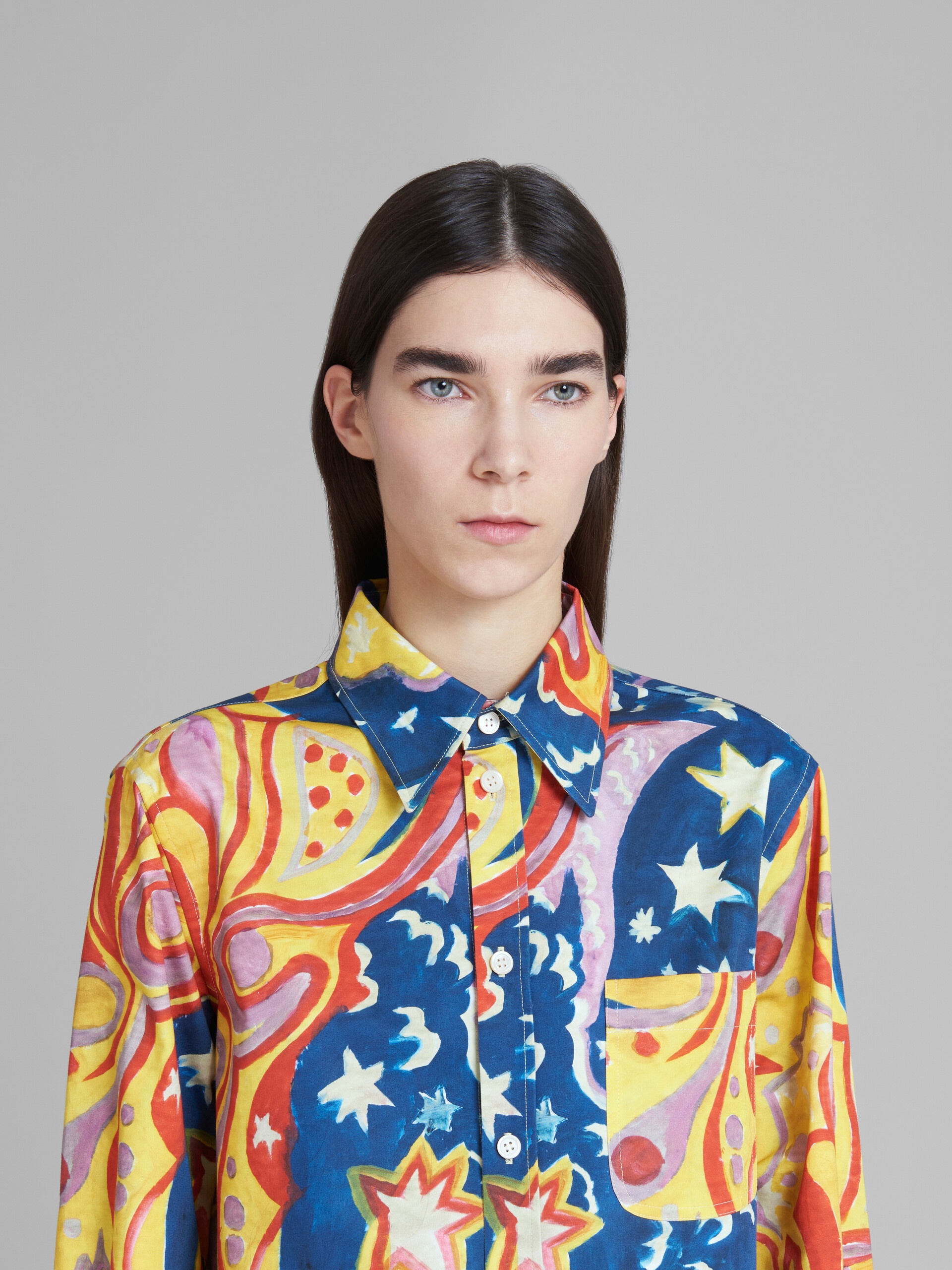 MARNI X NO VACANCY INN - MULTICOLORED COTTON SATIN SHIRT WITH GALACTIC PARADISE PRINT - 4