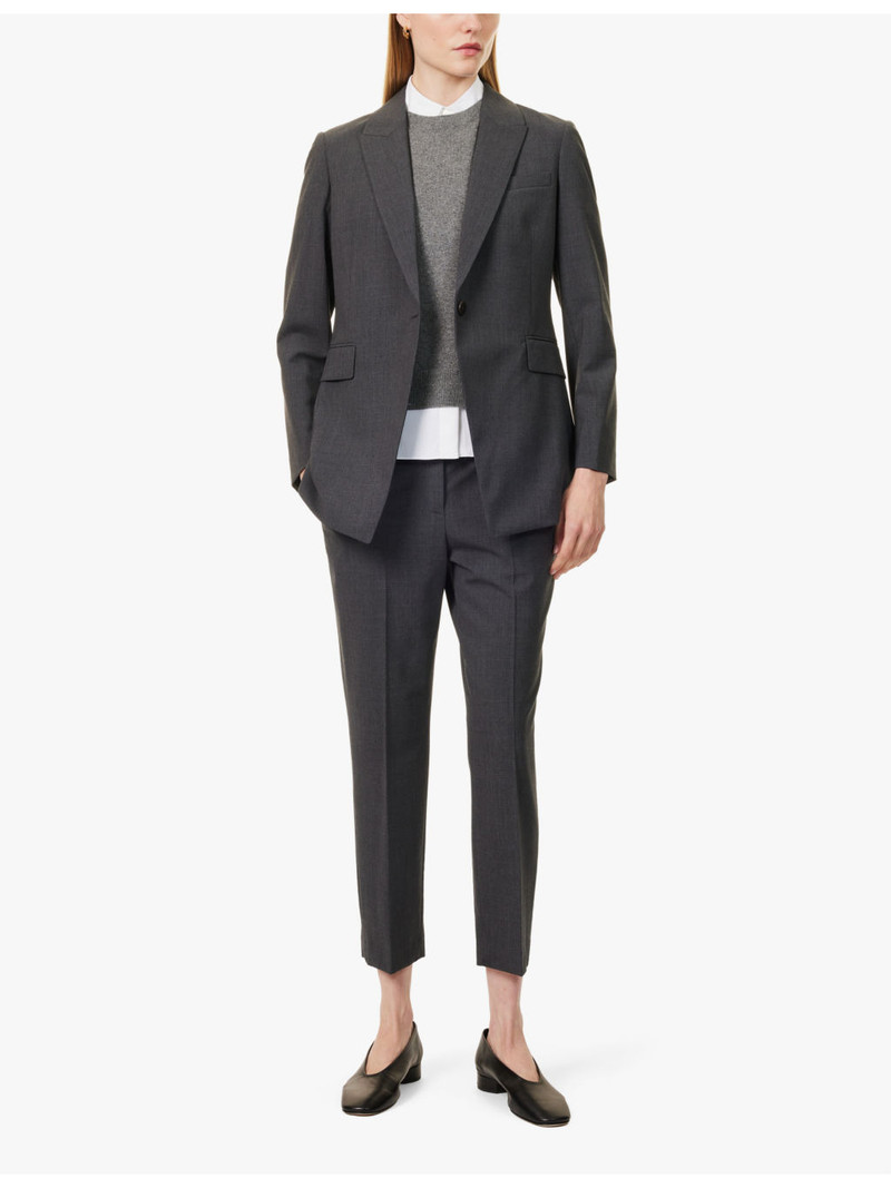 Theory Pressed-crease tapered-leg high-rise stretch-wool trousers outlook