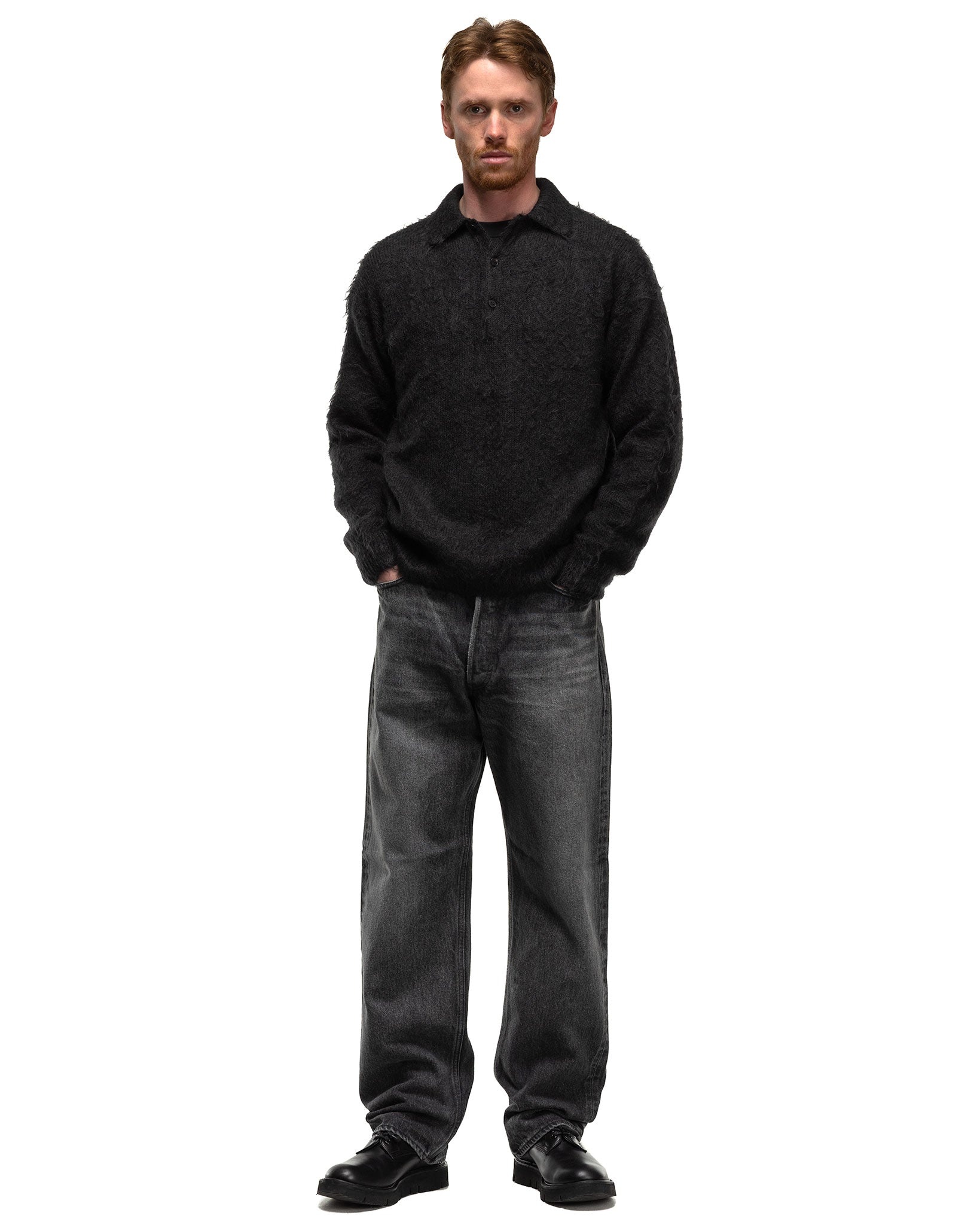 AURALEE Brushed Super Kid Mohair Knit Polo Ink Black