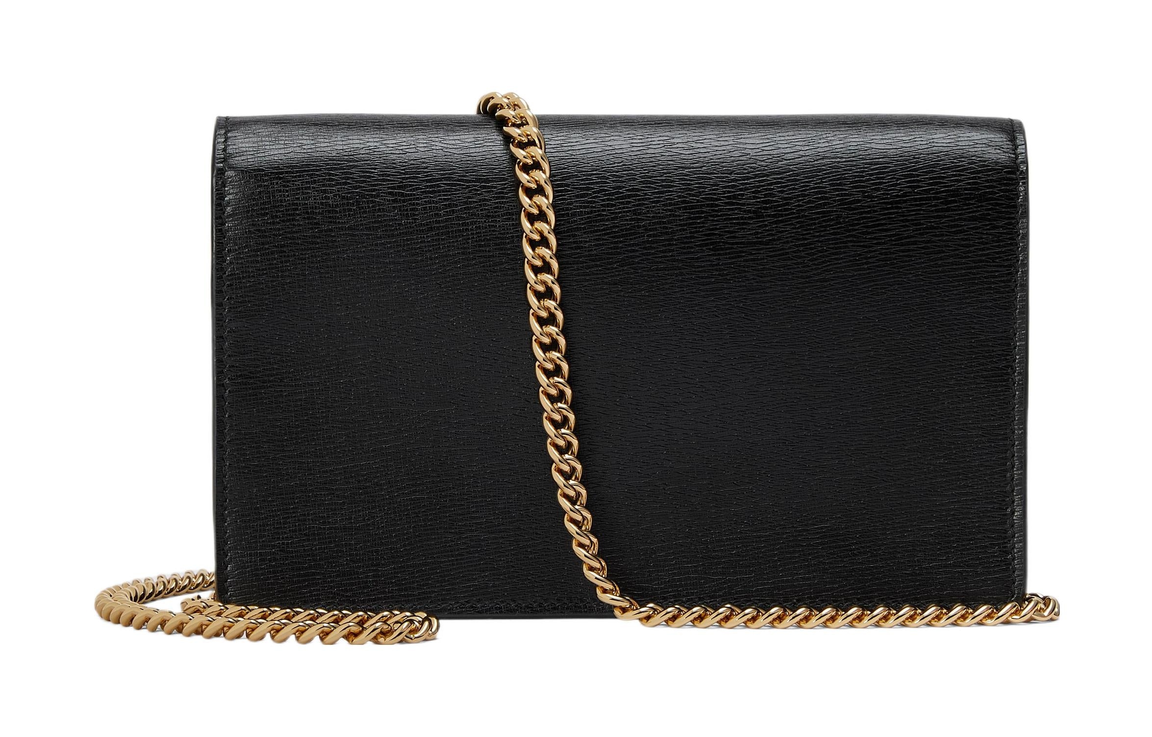 (WMNS) Gucci Chain Wallet With Gucci Script 'Black Leather' 772643-0OP0N-1000 - 4