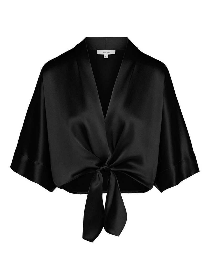 tie-front satin blouse 1