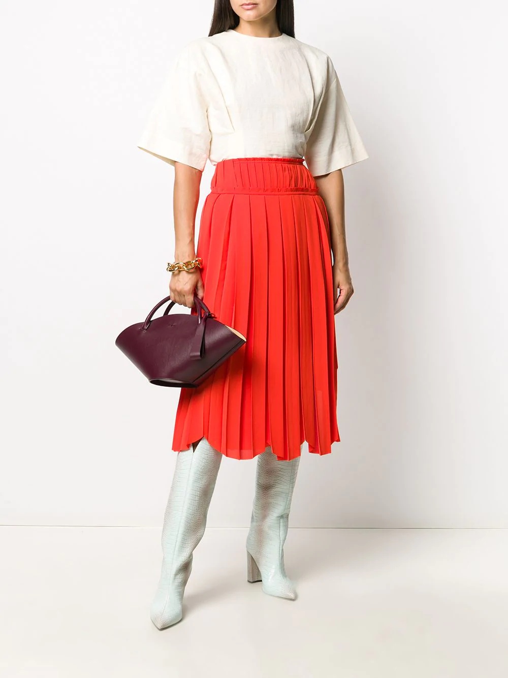 pleated scallop-hem skirt - 2