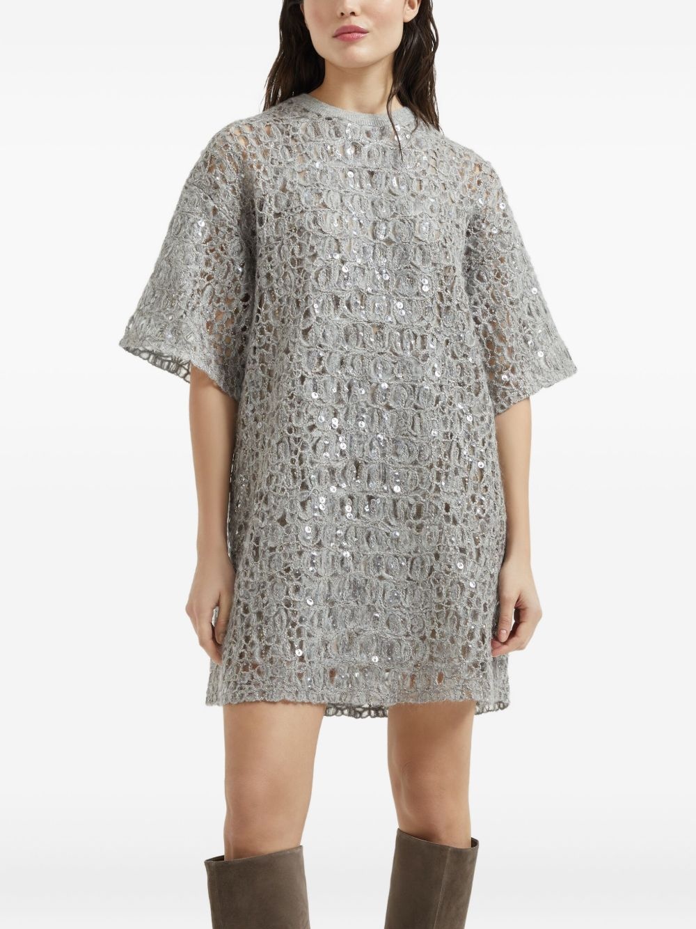 sequinned embroidered mini dress - 3