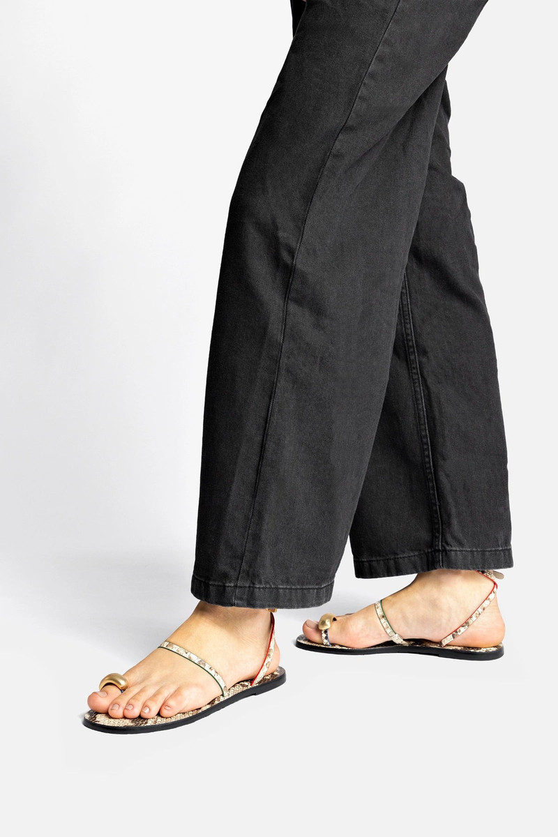 Larroudé Biarritz Flat Sandal In Neutral Snake Leather outlook