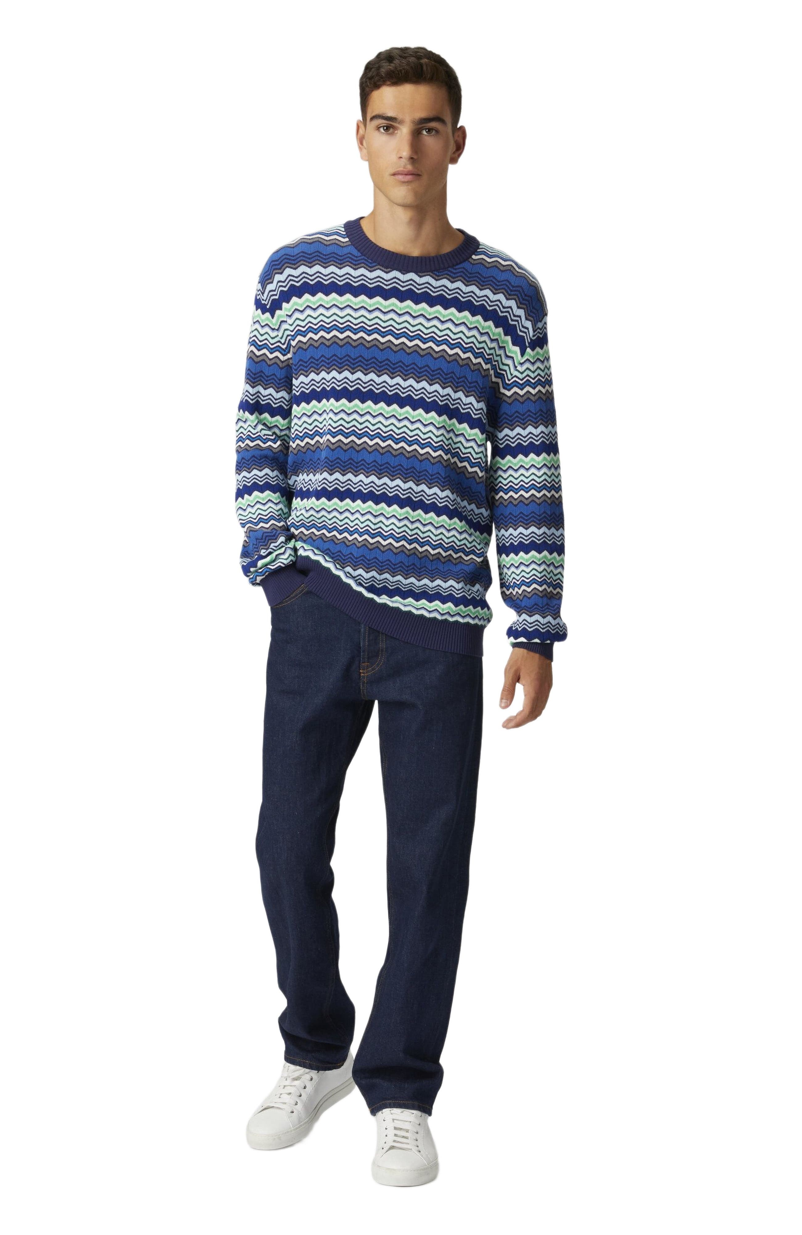 Missoni Cotton Crew-neck Pullover With Micro Zigzag And Contrasting Piping in Blue at Nordstrom - 5