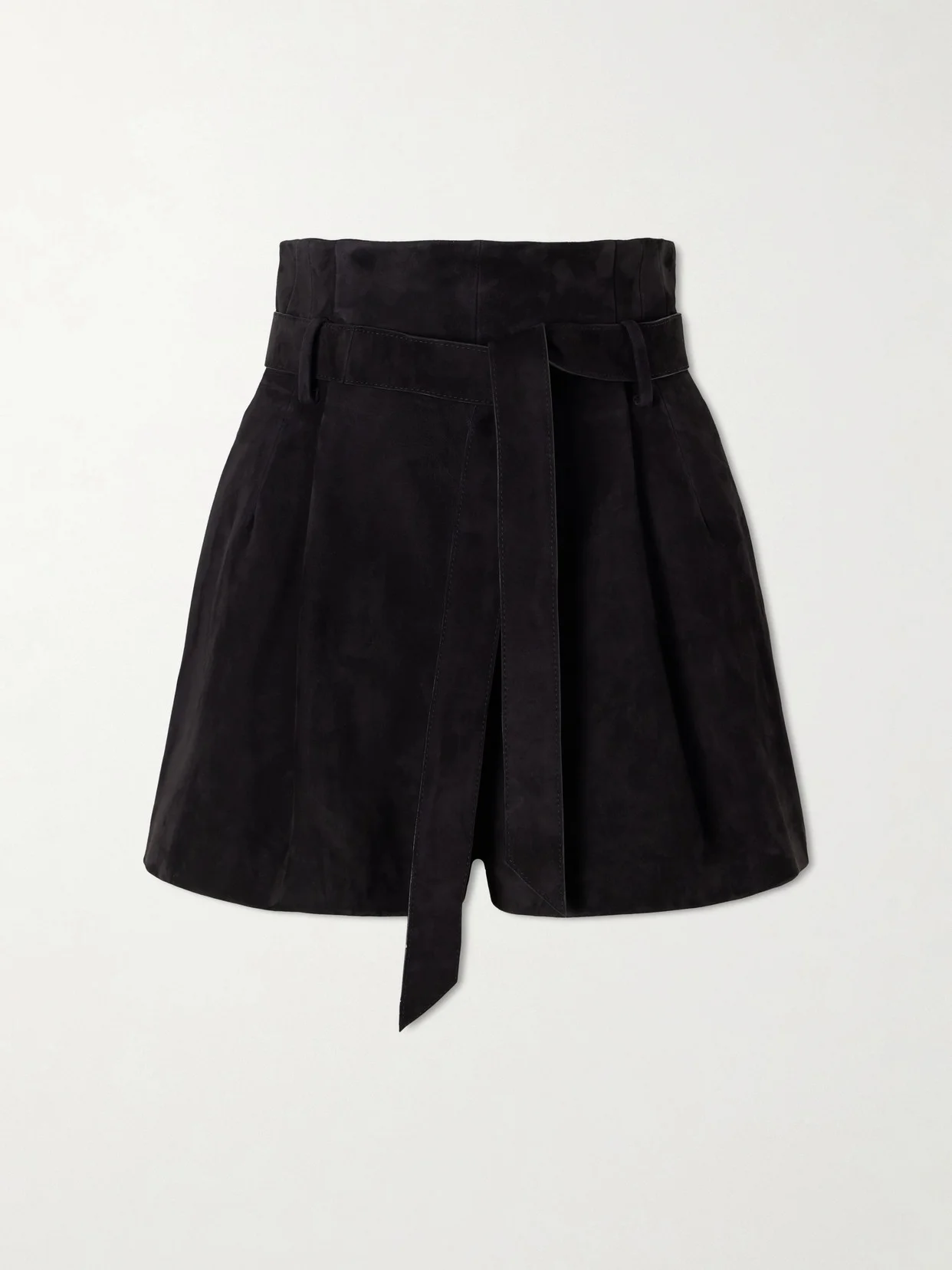 Livia Belted Pleated Suede Shorts - 1