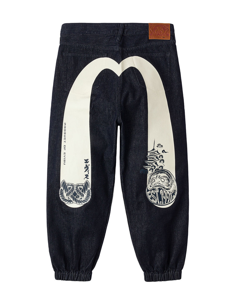 EVISU Daruma and Wheel of Wisdom Daicock Print Loose Fit Denim Joggers outlook