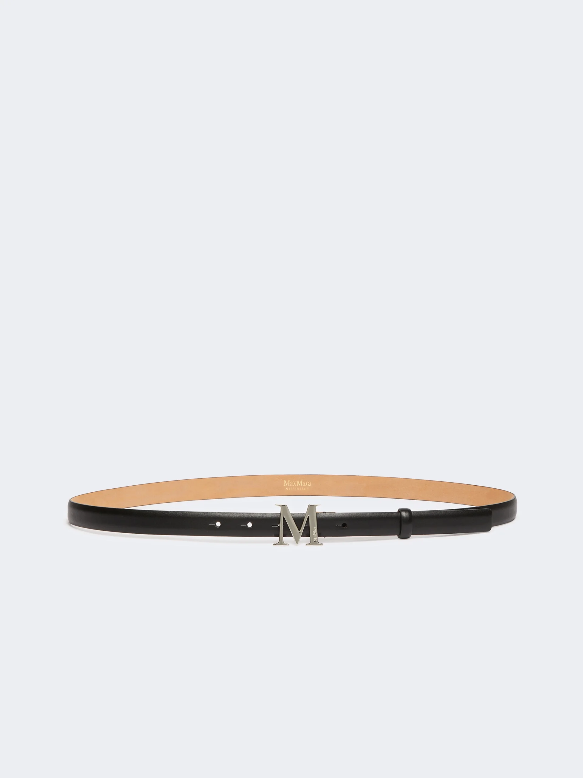 Leather belt with Monogram buckle - BLACK - 1
