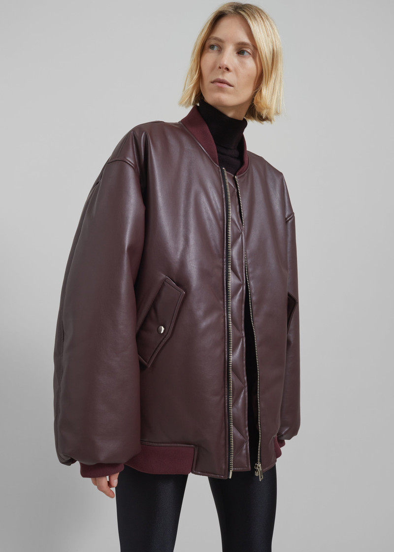 Astra Faux Leather Bomber Jacket - Burgundy 5