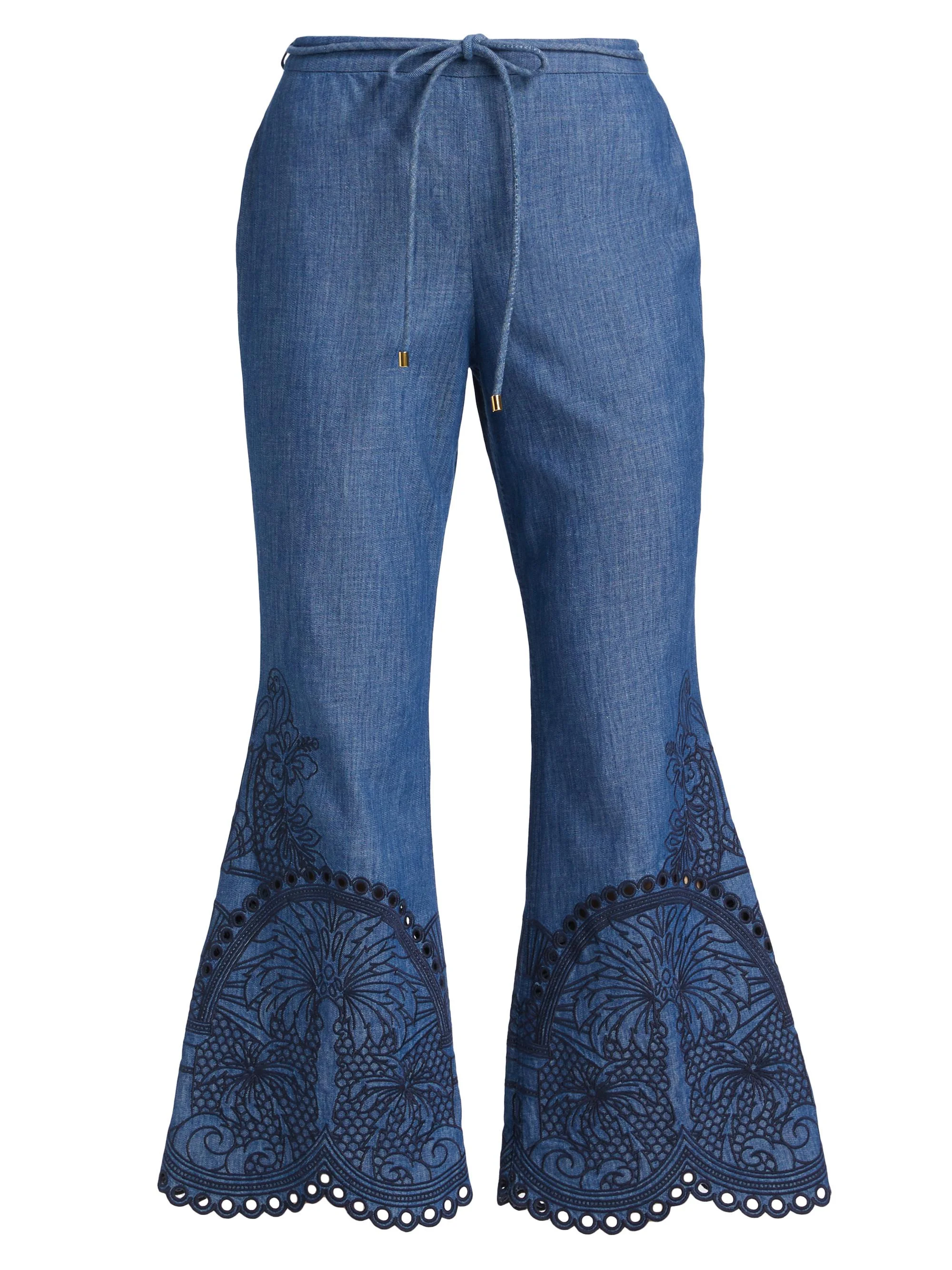 Women's Coco Embroidered Cotton Flared Pants - Railway Blue - 1