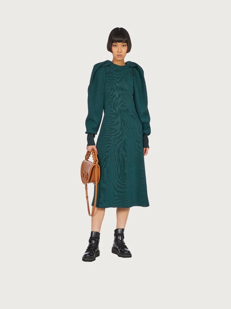BALLOON SLEEVE KNITTED DRESS WITH CUT OUT - 6