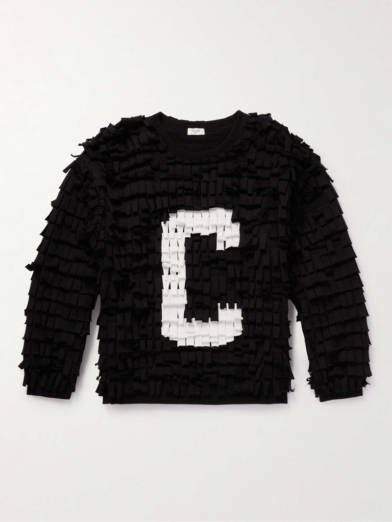 Fringed Logo-Print Cotton-Blend Sweater 1