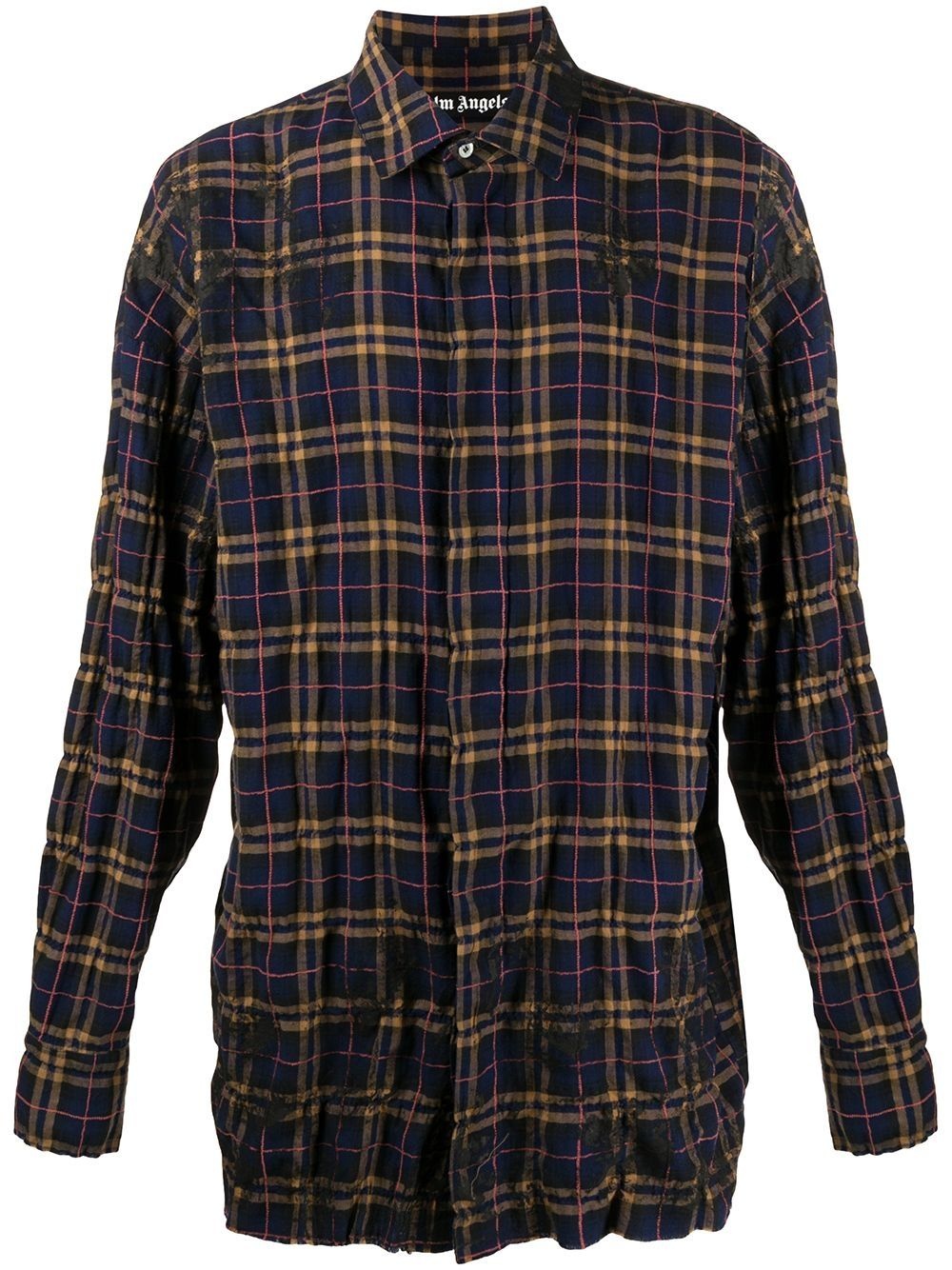 logo-print check-pattern shirt - 1