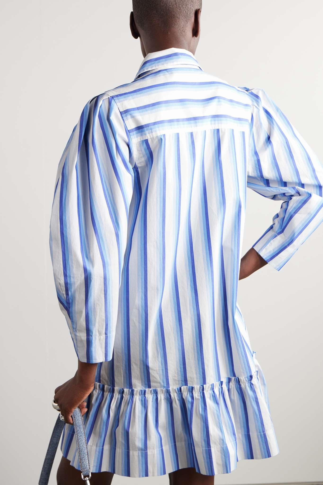 + NET SUSTAIN ruffled striped organic cotton-poplin mini shirt dress - 3