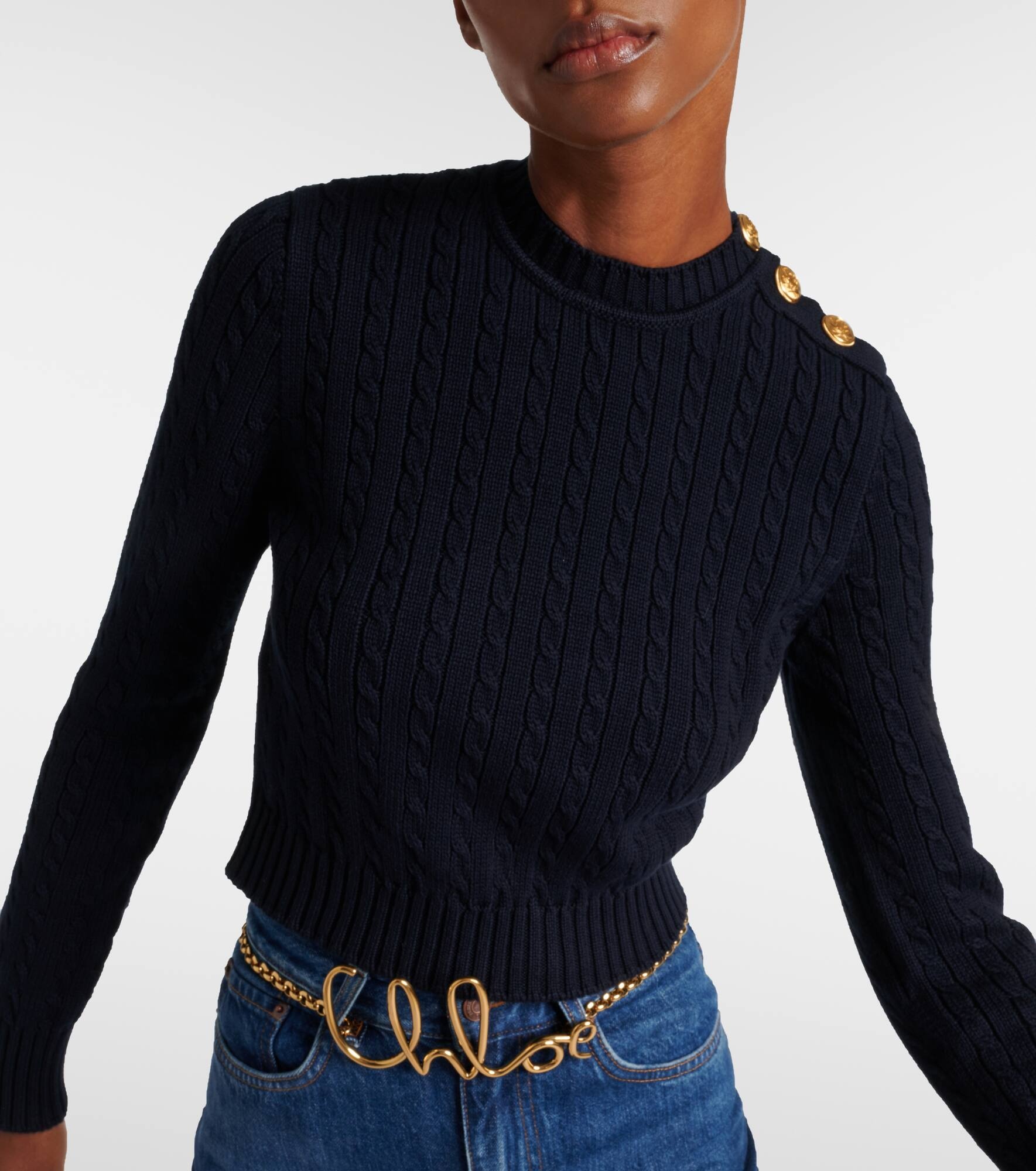 Cropped cable-knit cotton sweater - 5