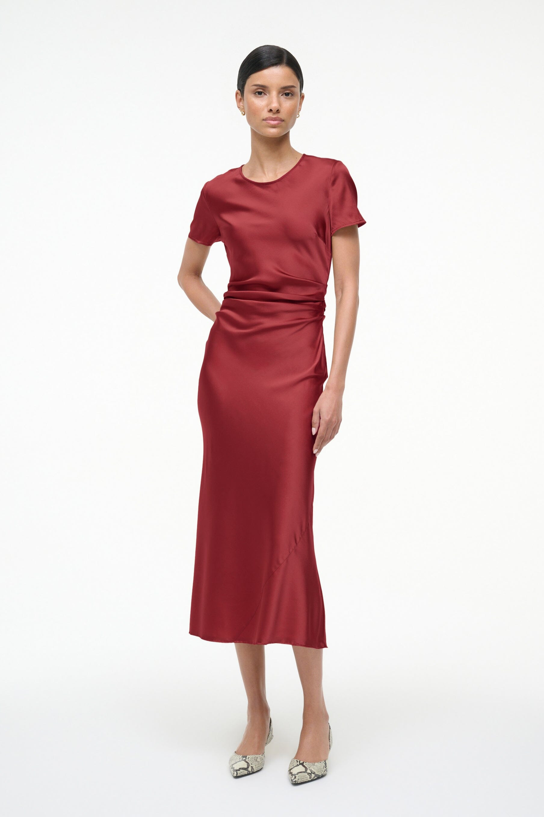 STAUD MARCEL SILK DRESS SANGRIA - 2