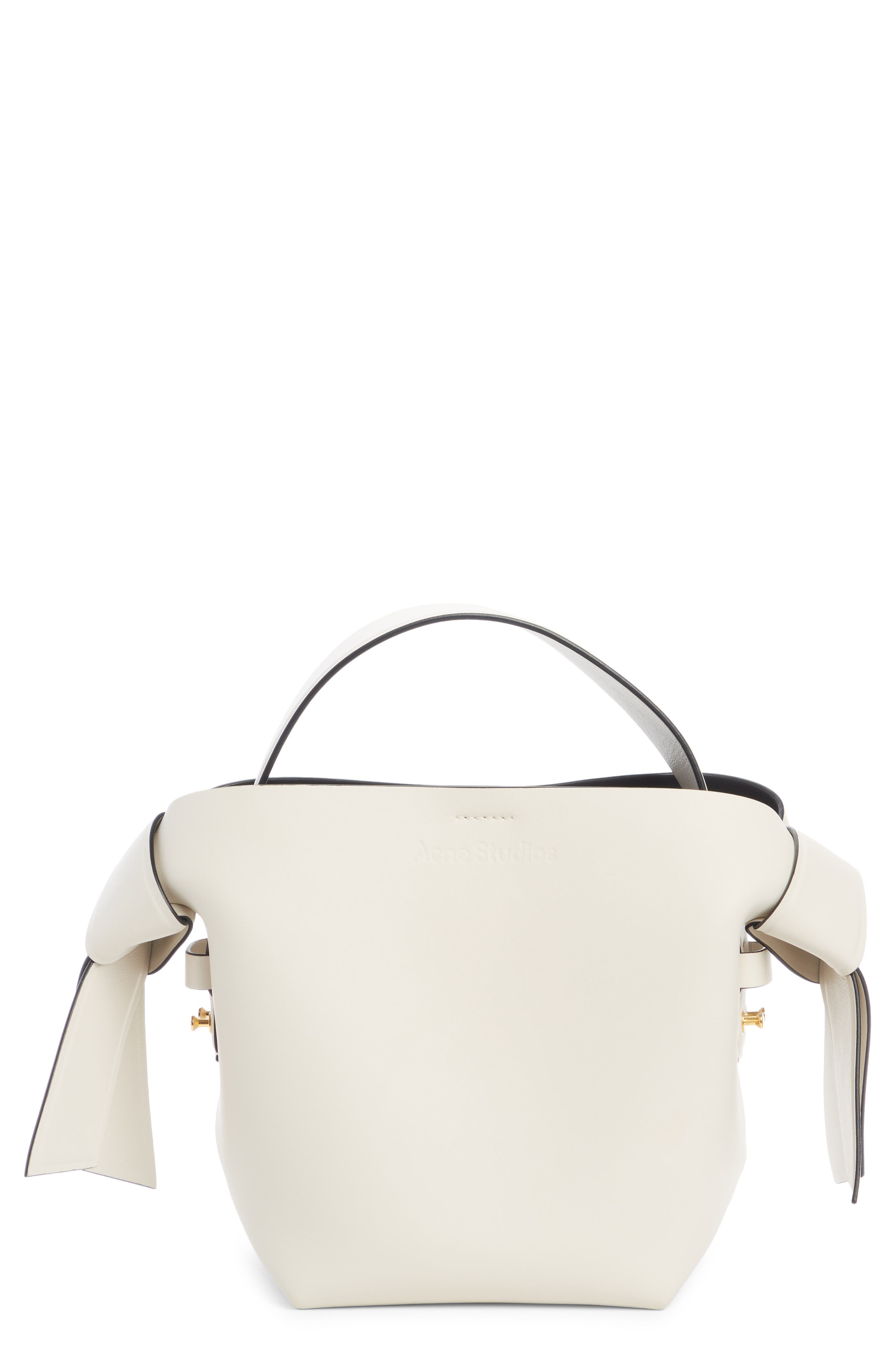 Acne Studios Mini Musubi Leather Top Handle Bag in White/Black at Nordstrom - 1