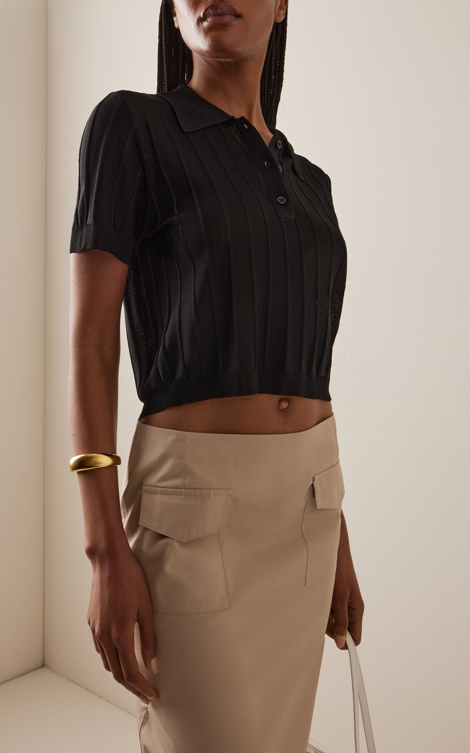 Knitted Polo Top black - 3