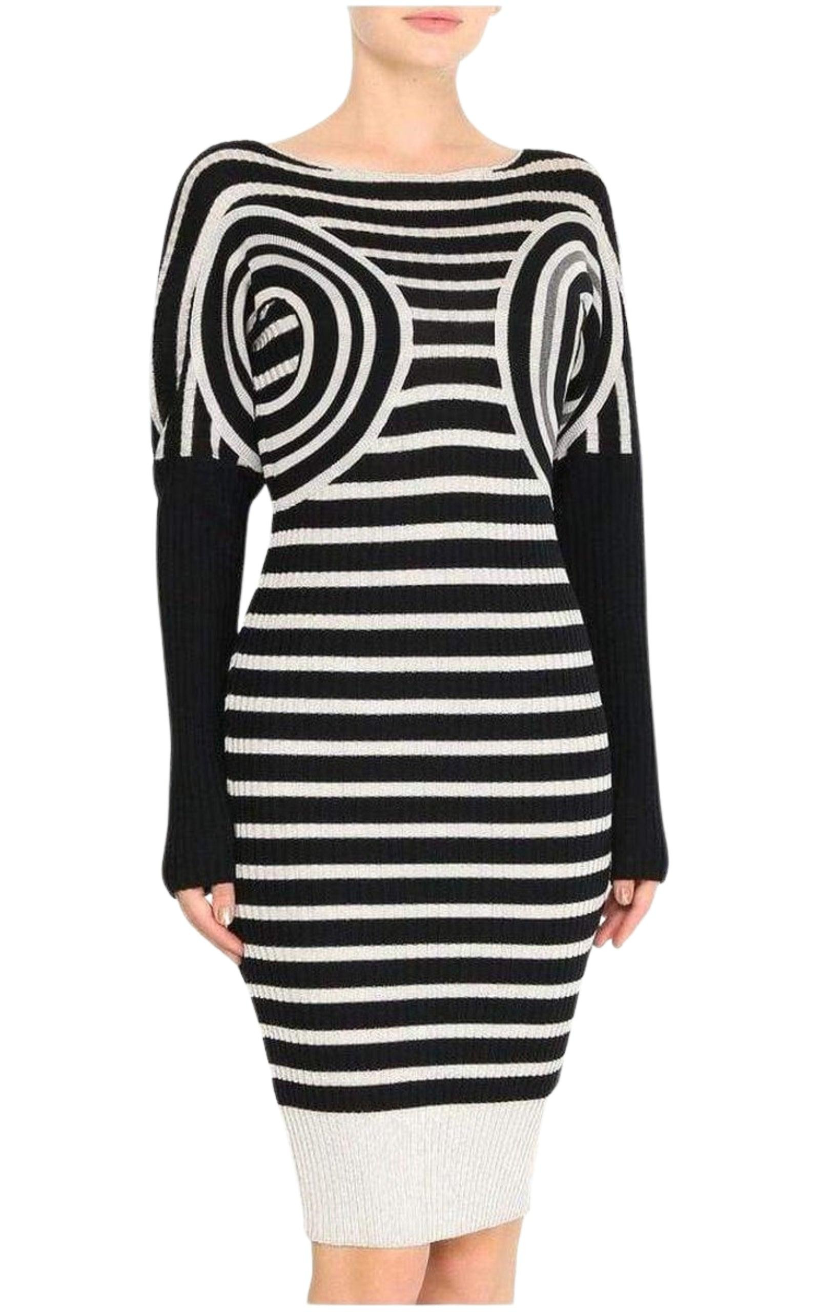 Mixed Wool Striped Optical Illusion Dress - 3