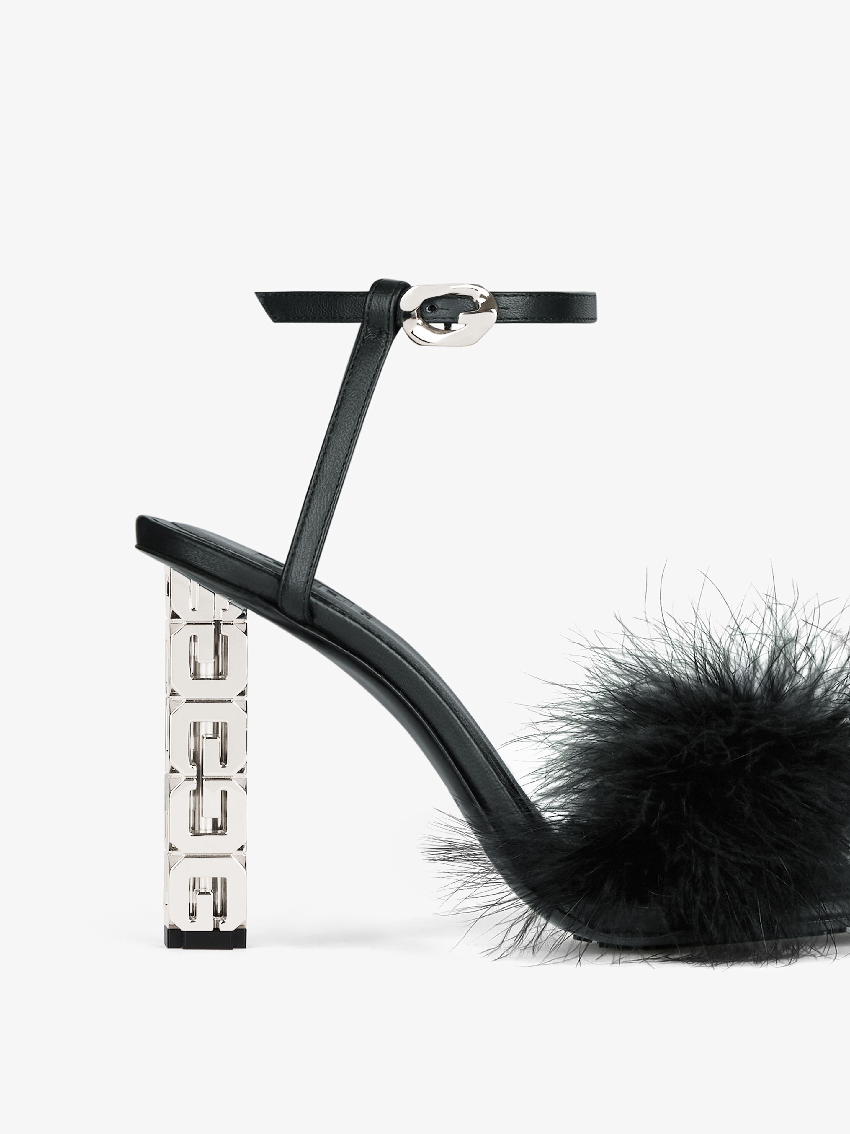 G CUBE FEATHER AND LEATHER SANDALS - 5