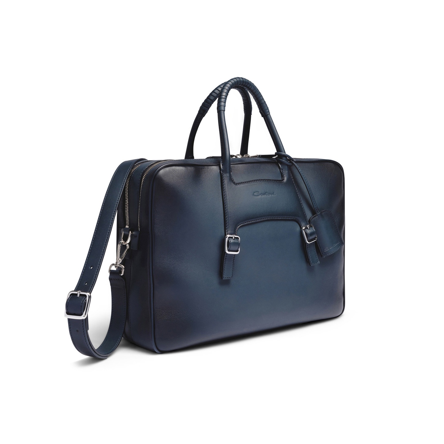 Blue leather laptop bag - 6