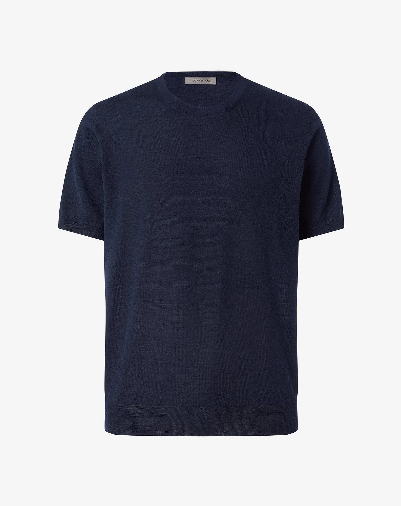 Navy blue crew neck pure wool t-shirt - 1