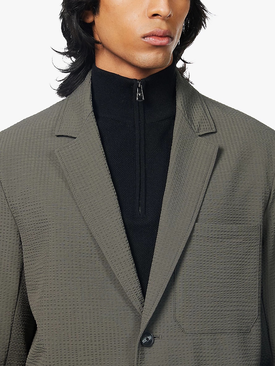 Seersucker single-breasted regular-fit stretch-woven blazer - 5