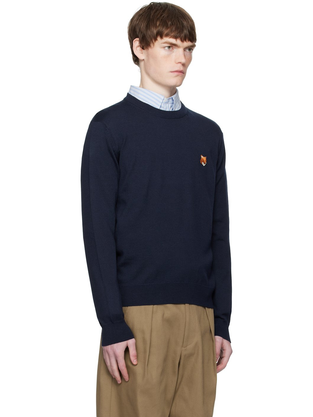 Navy Bold Fox Head Patch Regular Sweater - 2
