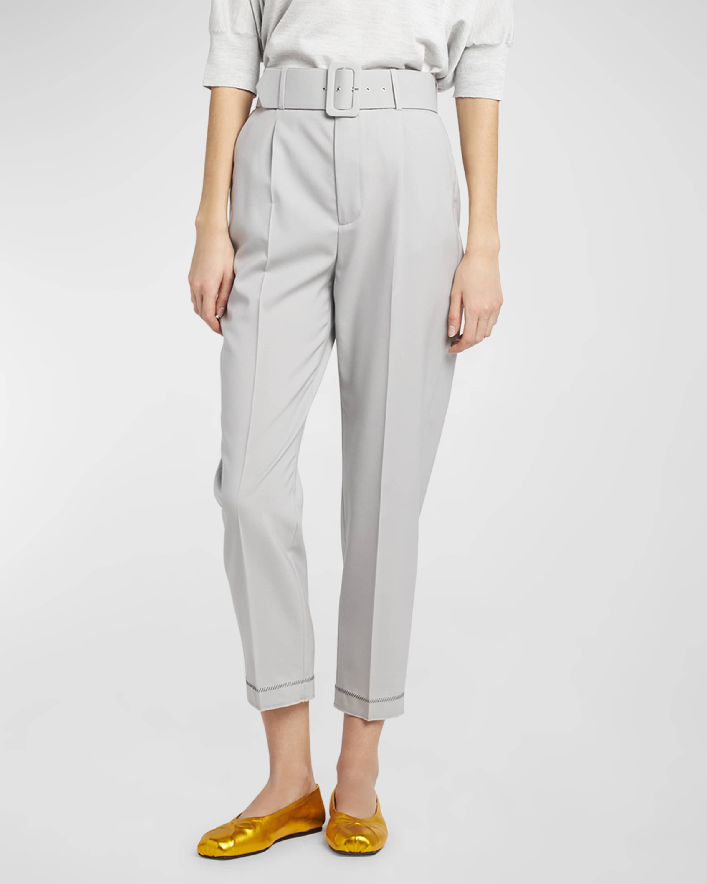 Wool Straight-Leg Trousers with Wide Belt - 2