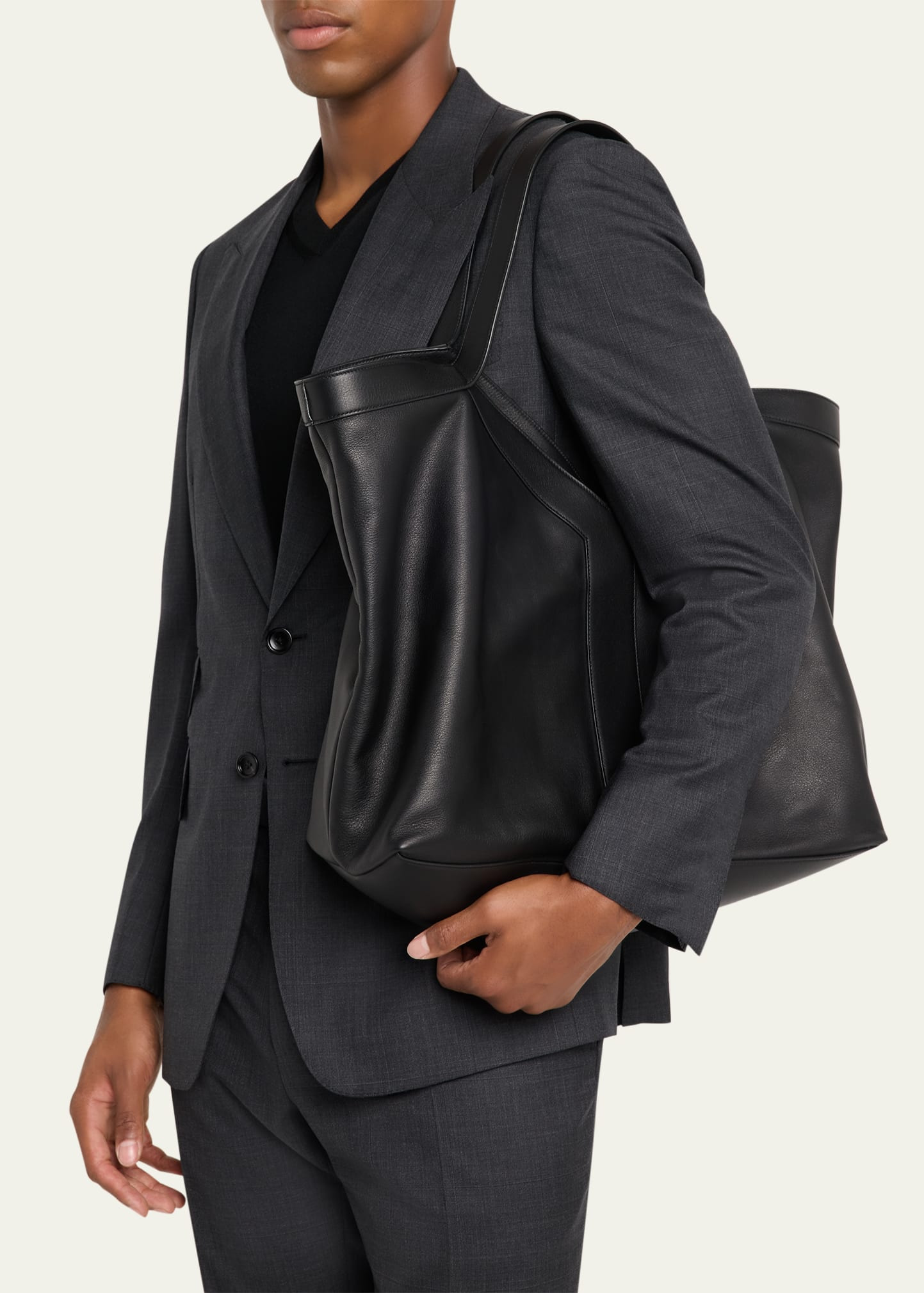 Men's Giant Y Grainy Leather Tote Bag - 2