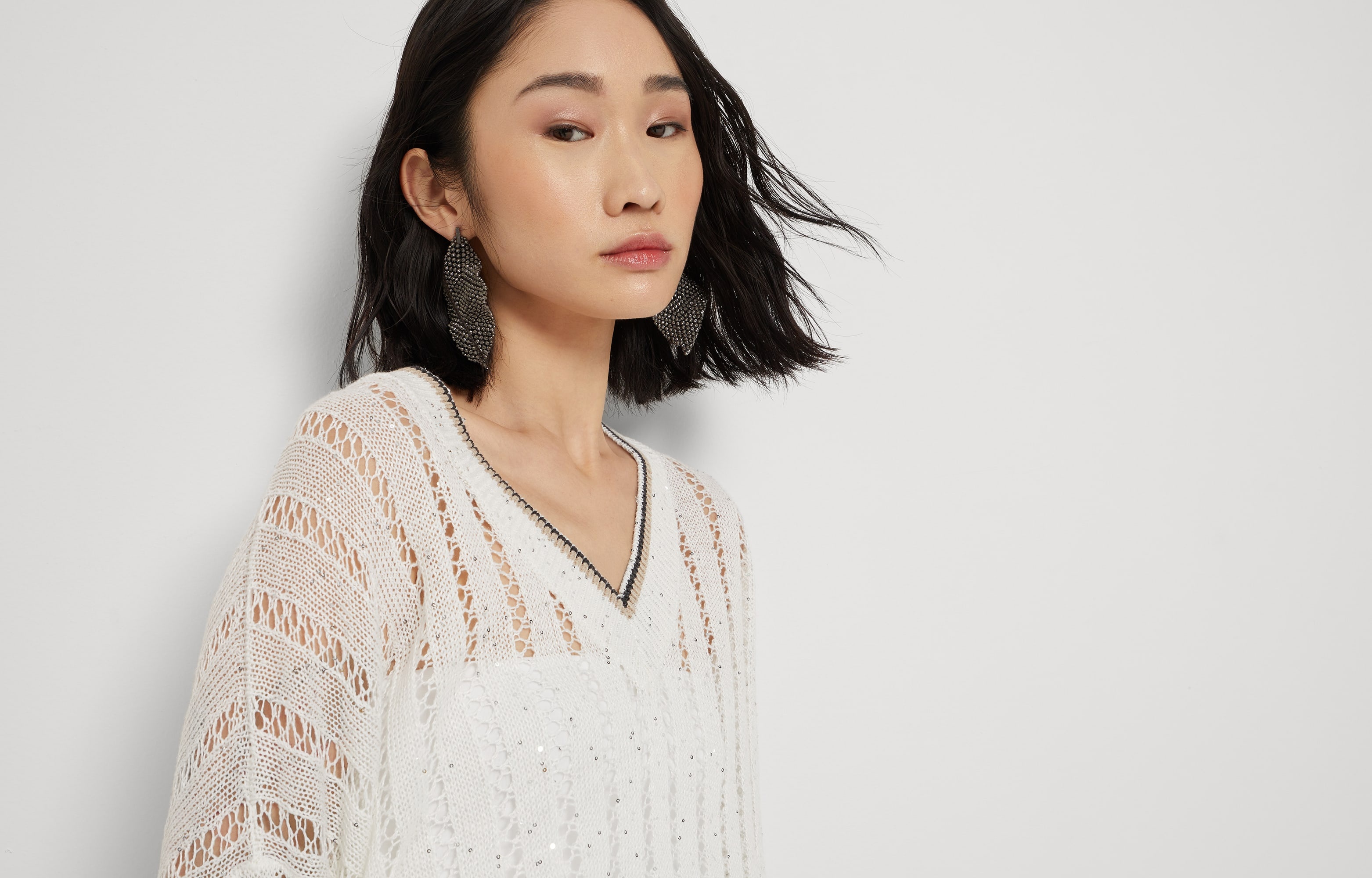 Linen dazzling ribbed net sweater - 6