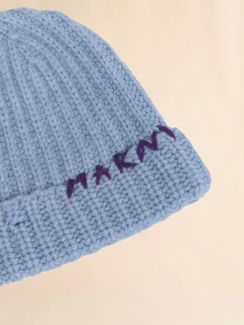 BLUE SHETLAND WOOL BEANIE WITH MARNI MENDING - 4