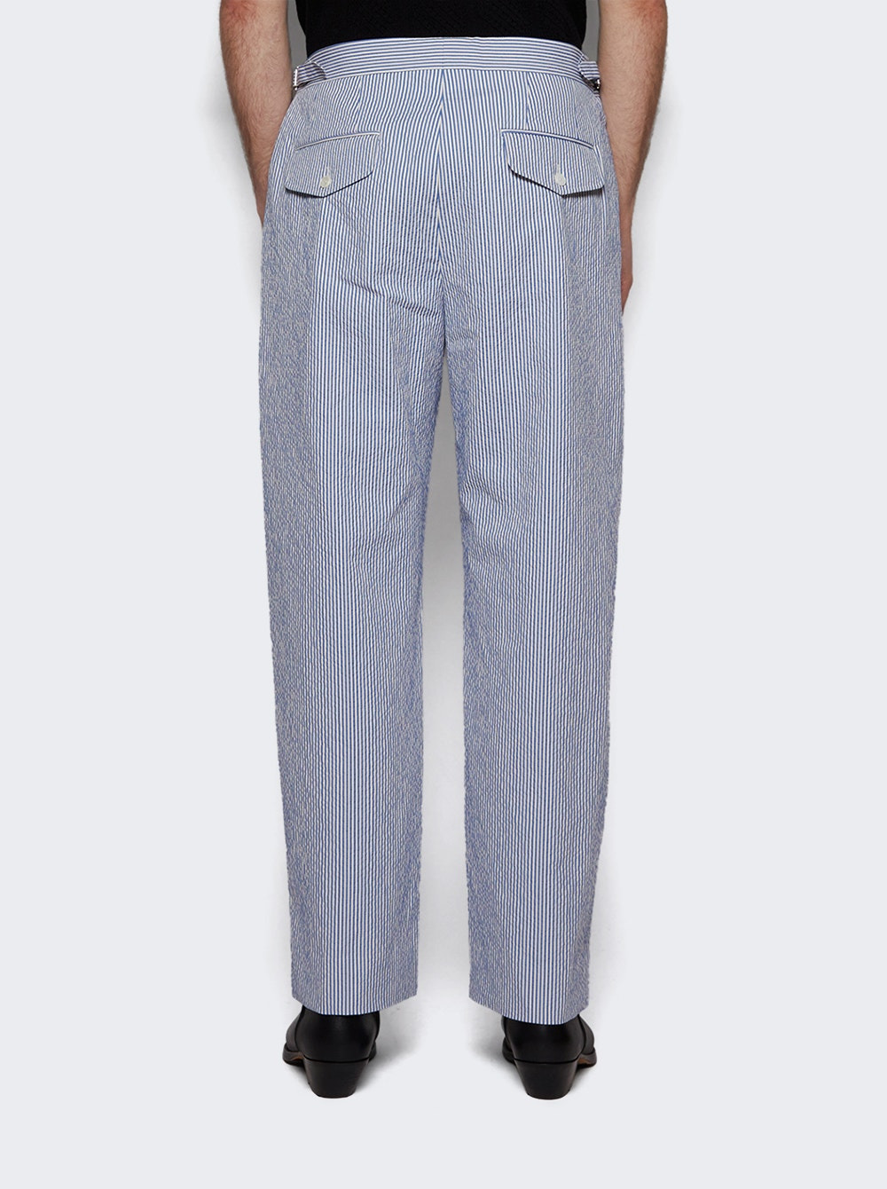 Club Stripe Side Buckle Trousers Blue And White - 4