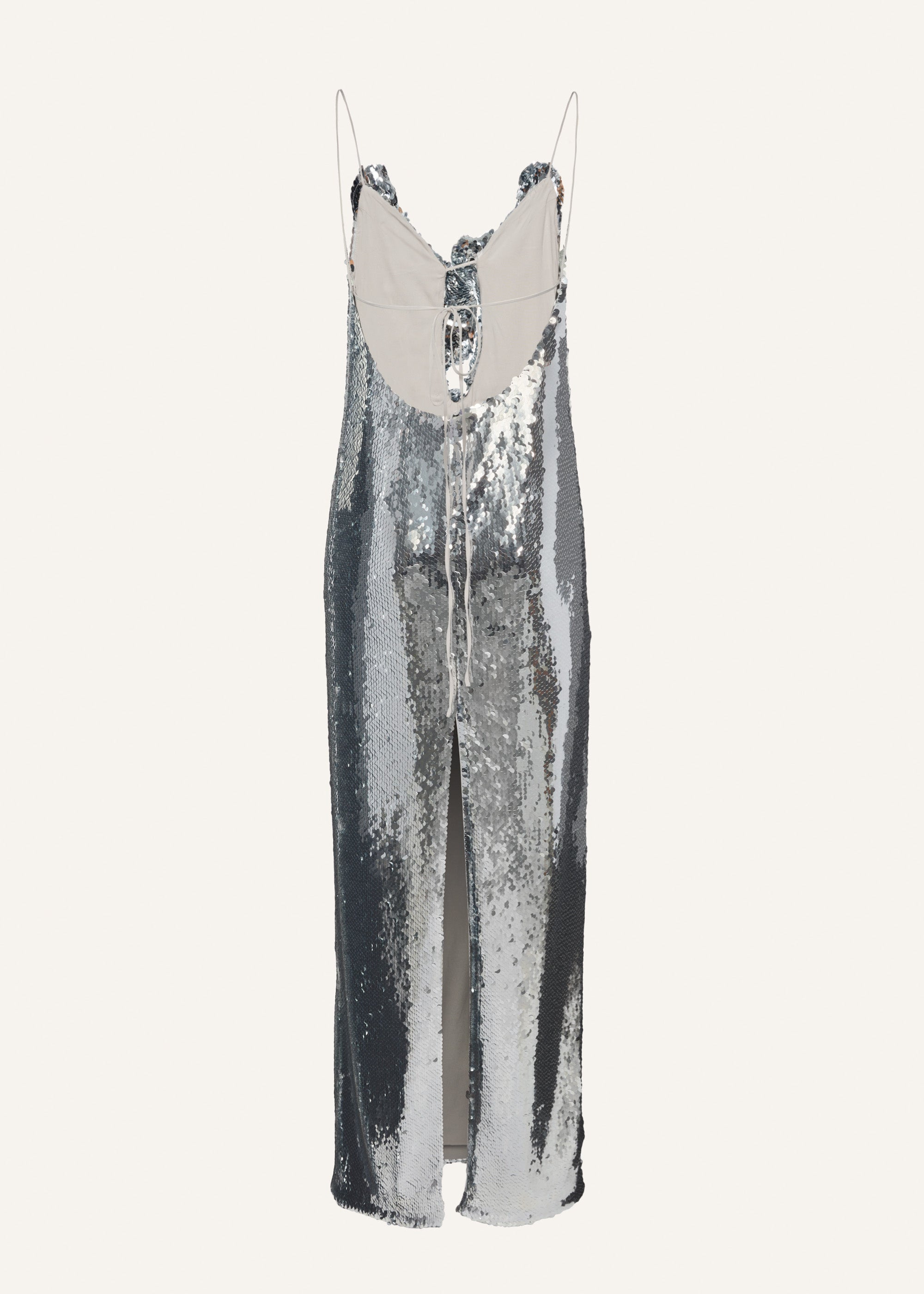 Ruffle applique sequin gown in silver - 2