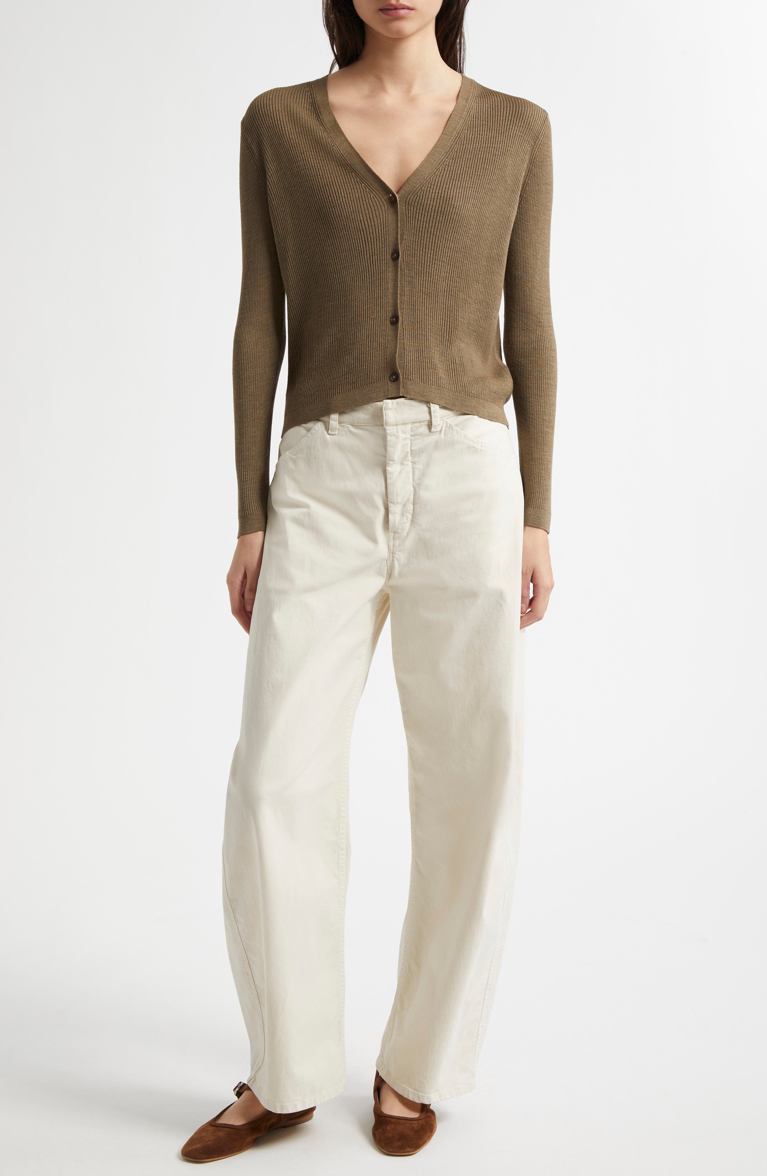 Nili Lotan Tribeca Barrel Leg Pants in Stone at Nordstrom - 2