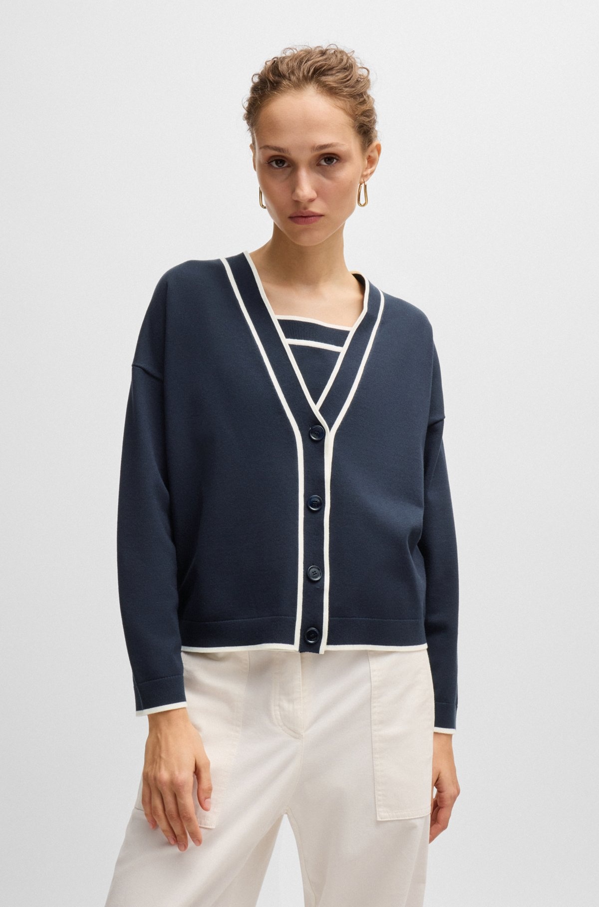 V-NECK CARDIGAN IN STRETCH FABRIC WITH BUTTON CLOSURE - 2