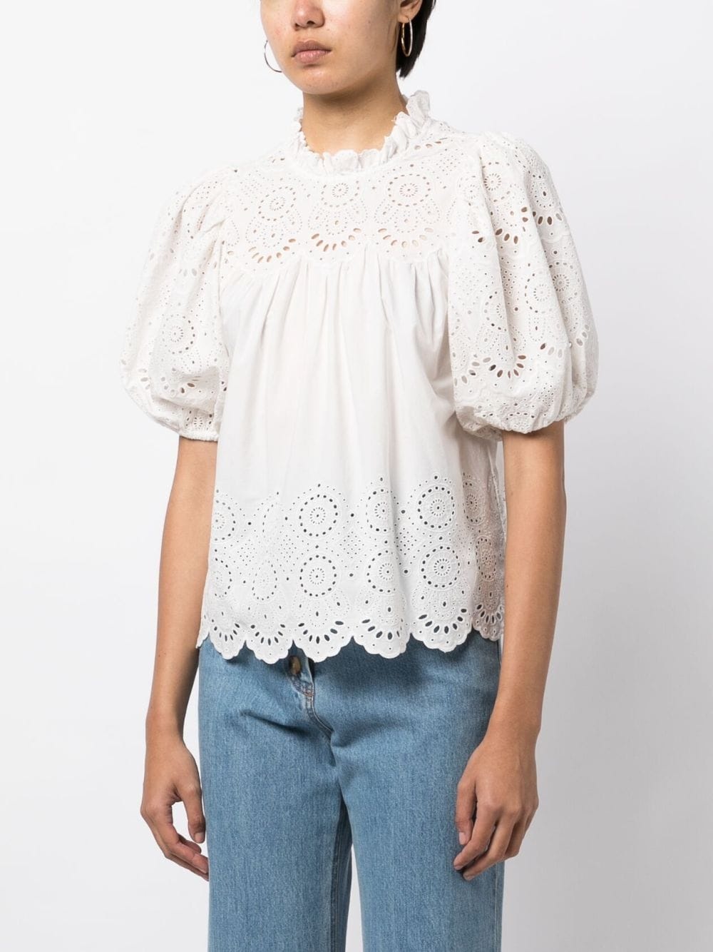 puff-sleeve cotton blouse - 3