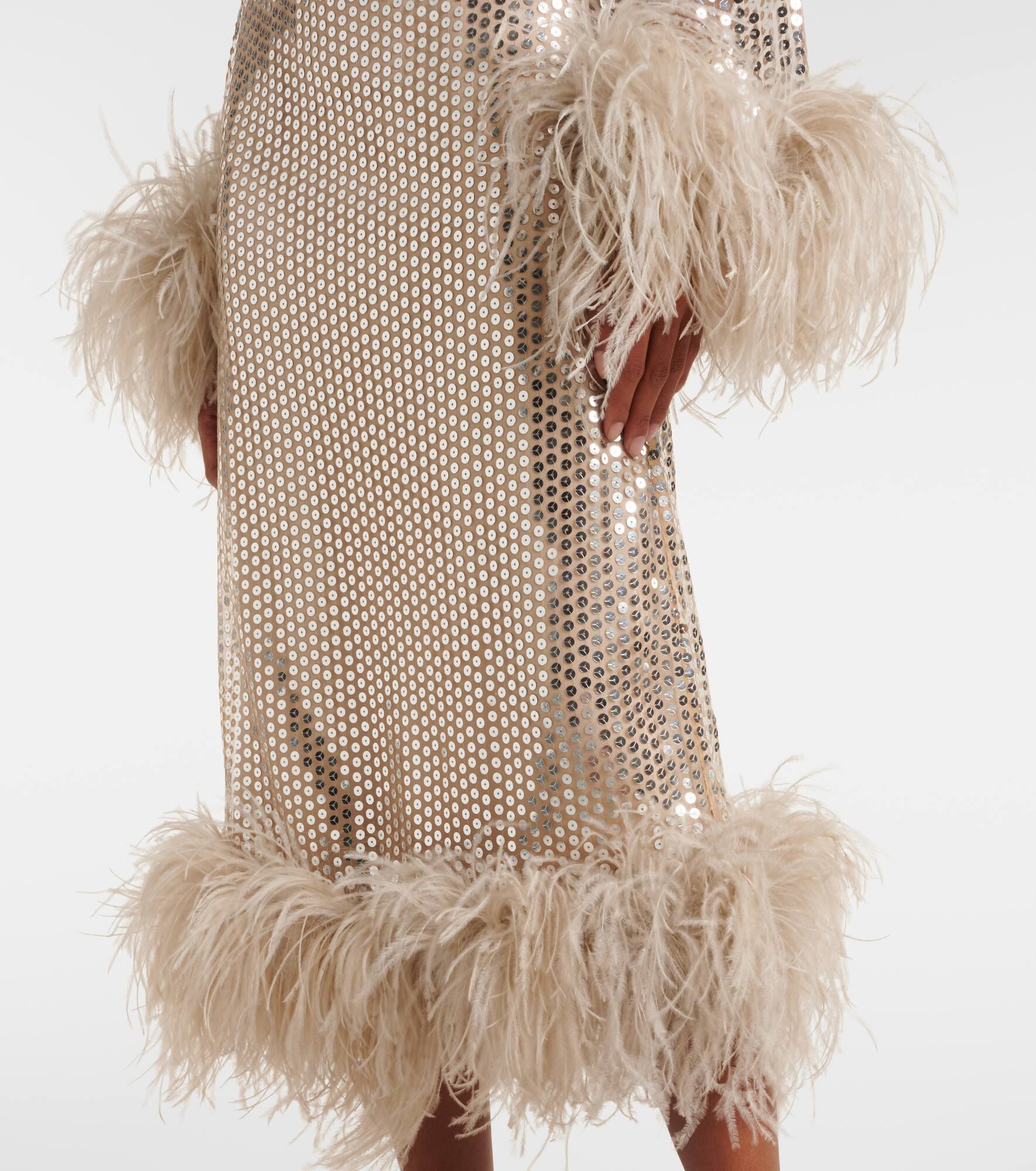 Gina Venti feather-trimmed midi dress - 5