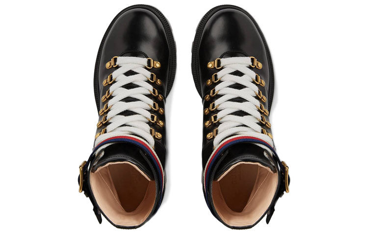 (WMNS) Gucci Sylvie Series Webbing Leather Ankle Boots Black 481156-DKS30-1159 - 3