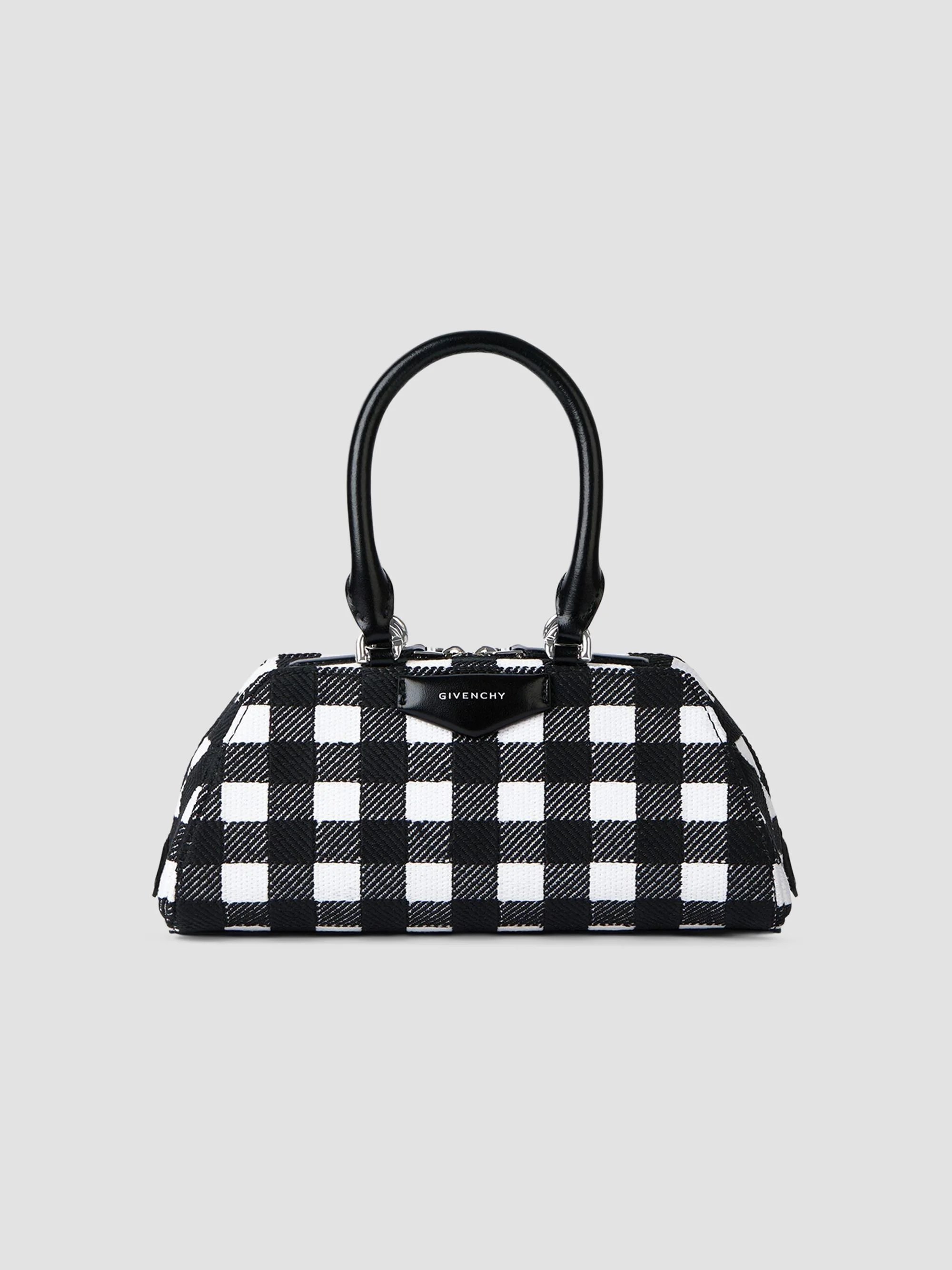 Women's Mini Embroidered Antigona East West Bag - Black White - 1