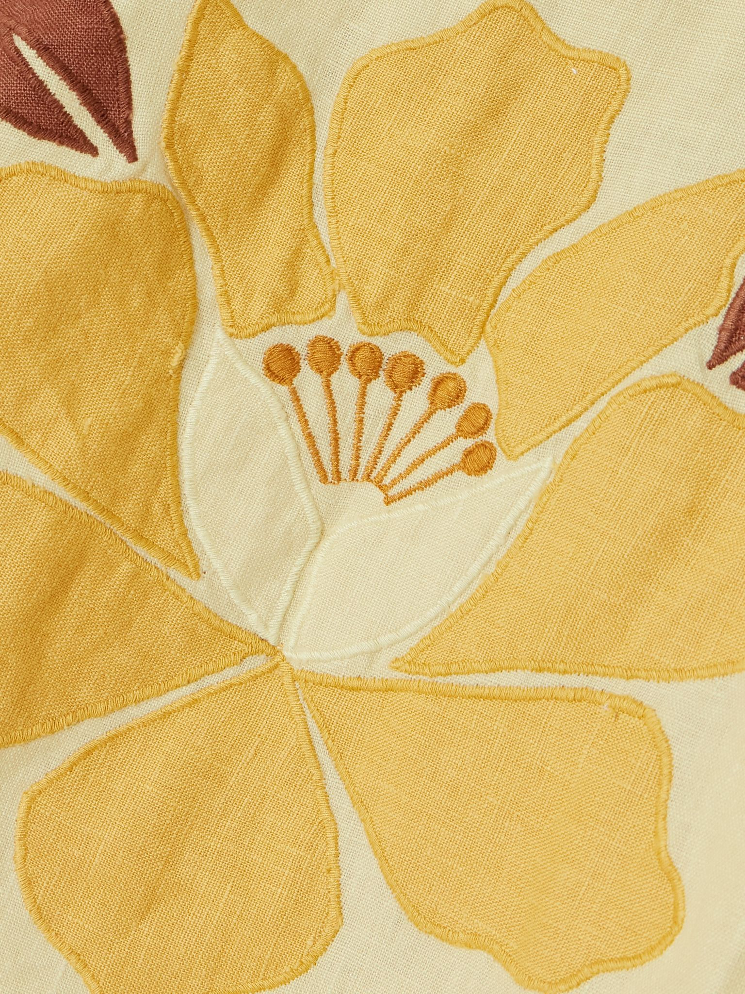 Summer cropped scalloped appliquéd linen top Yellow - 4