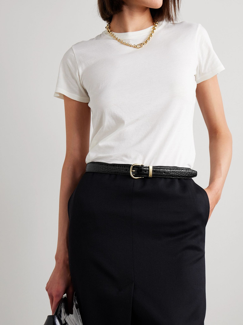 NILI LOTAN Louise croc-effect leather belt Black outlook