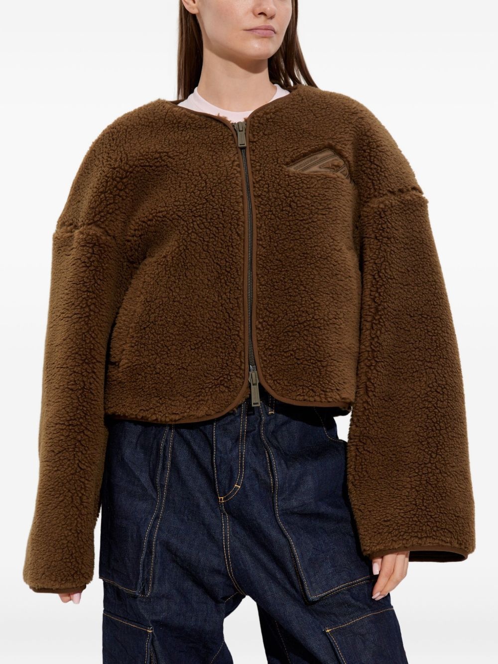logo-embroidered fleece jacket - 3