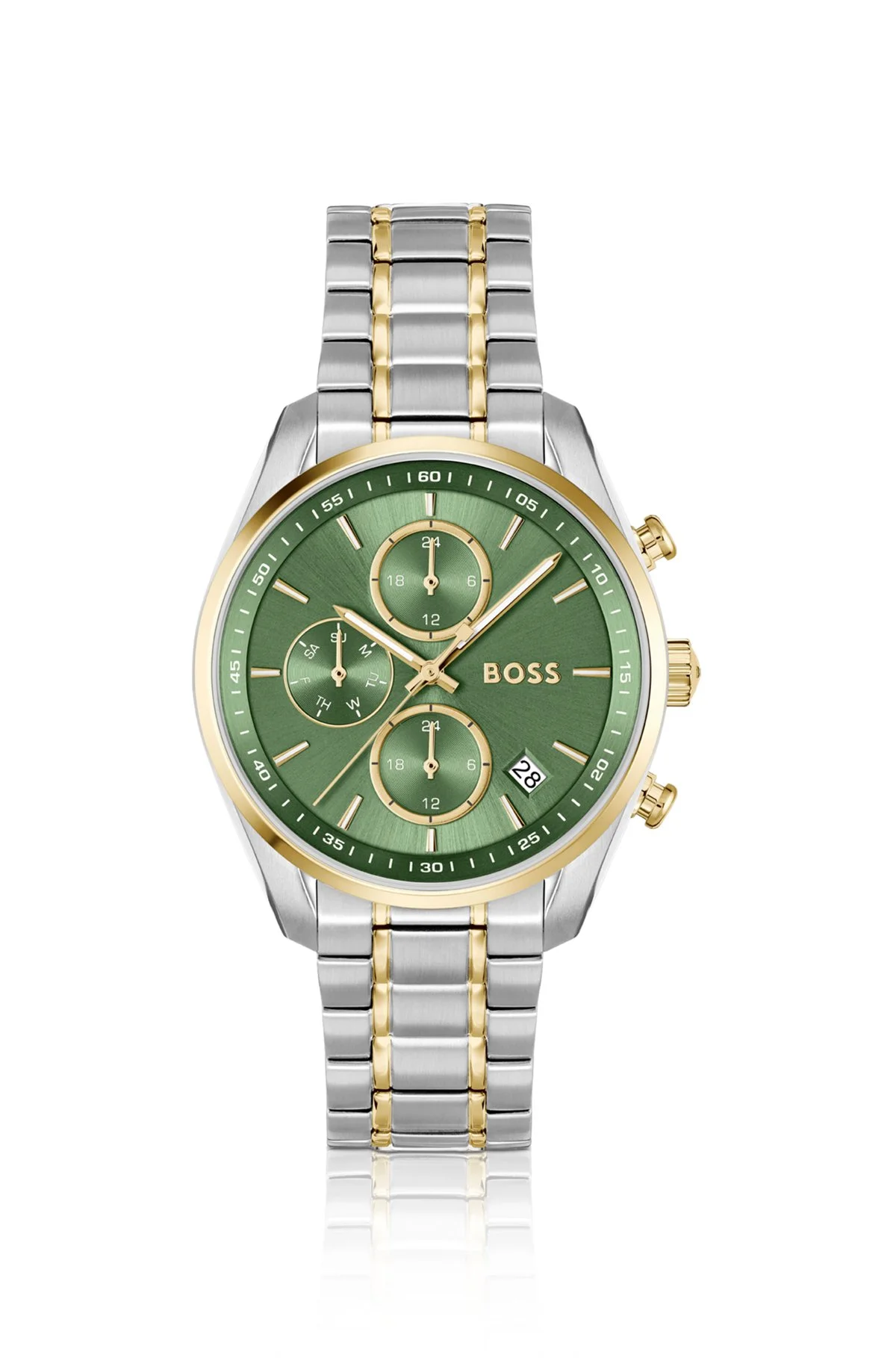 TWO-TONE WATCH WITH GREEN DIAL AND FIVE-LINK BRACELET - 1
