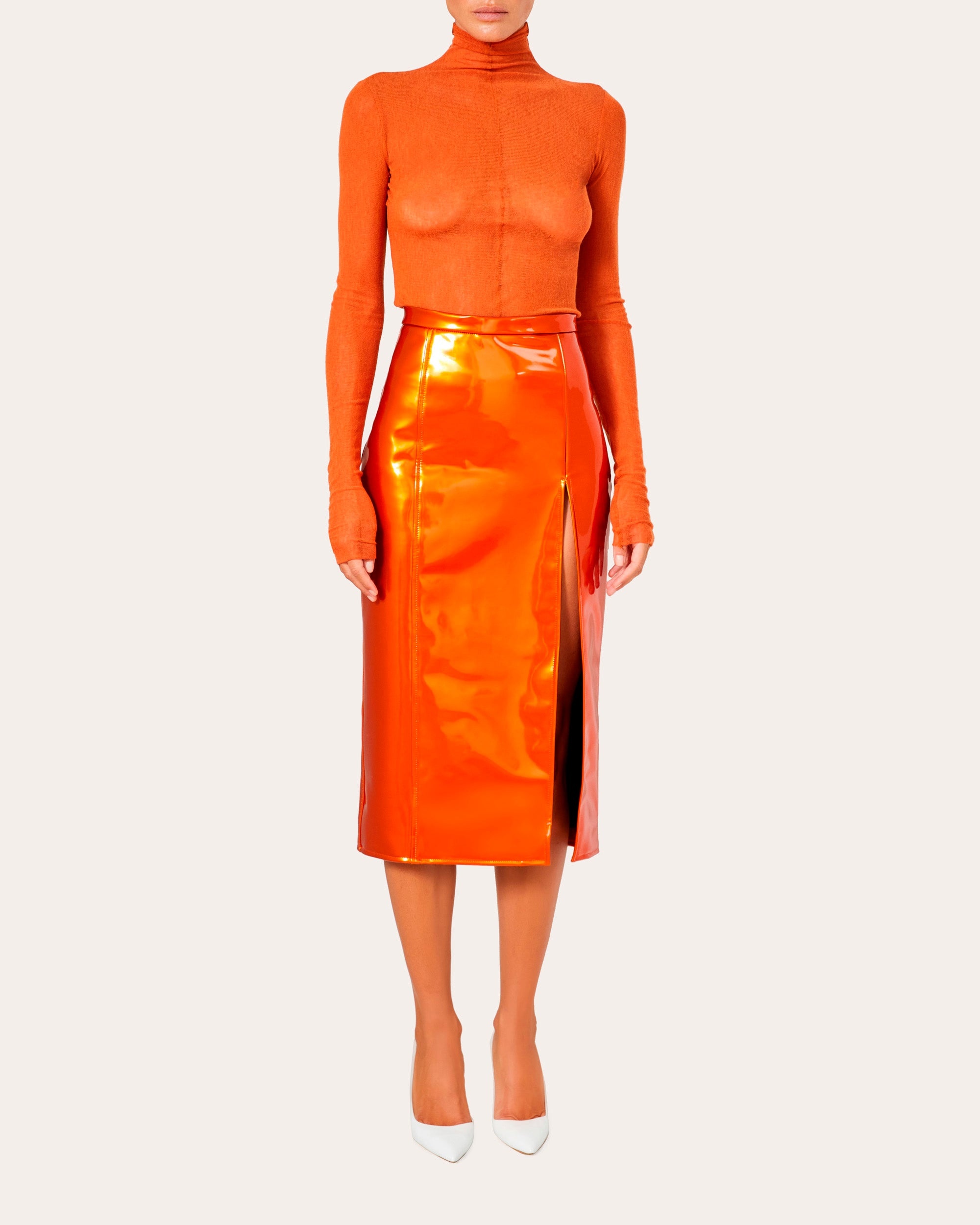 High-Waisted Patent-Vinyl Midi Skirt - 6
